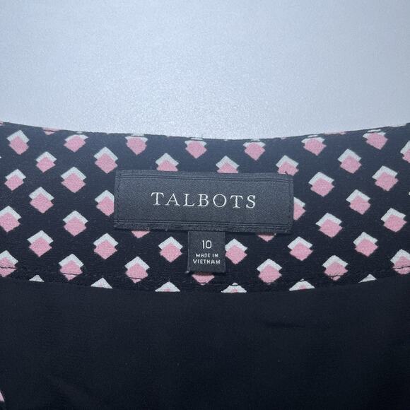 Talbots 100% Rayon Pleated A-Line Midi Skirt Black Pink Ivory Print Womens Sz 10 - Picture 3 of 11